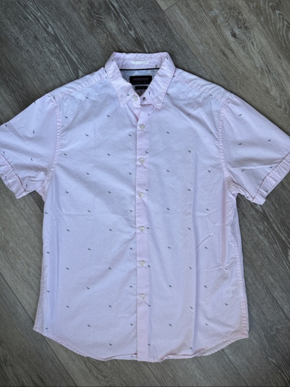 Denim & Flower Pale Pink Button-Down Shirt with Gray Micro Print, Slim Fit Large